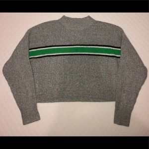 Green striped grey sweater